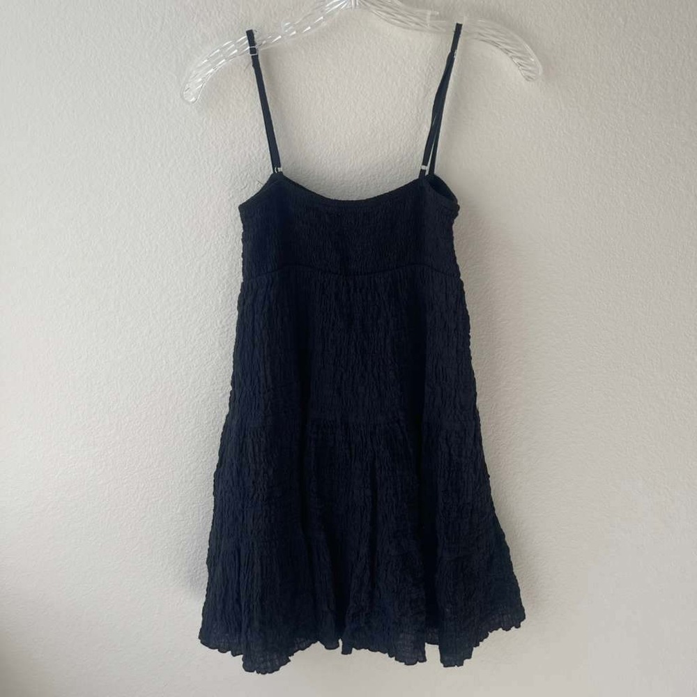 ZARA Black Smocked Tiered Mini Dress Spaghetti Strap Women's XS y2k beach resort